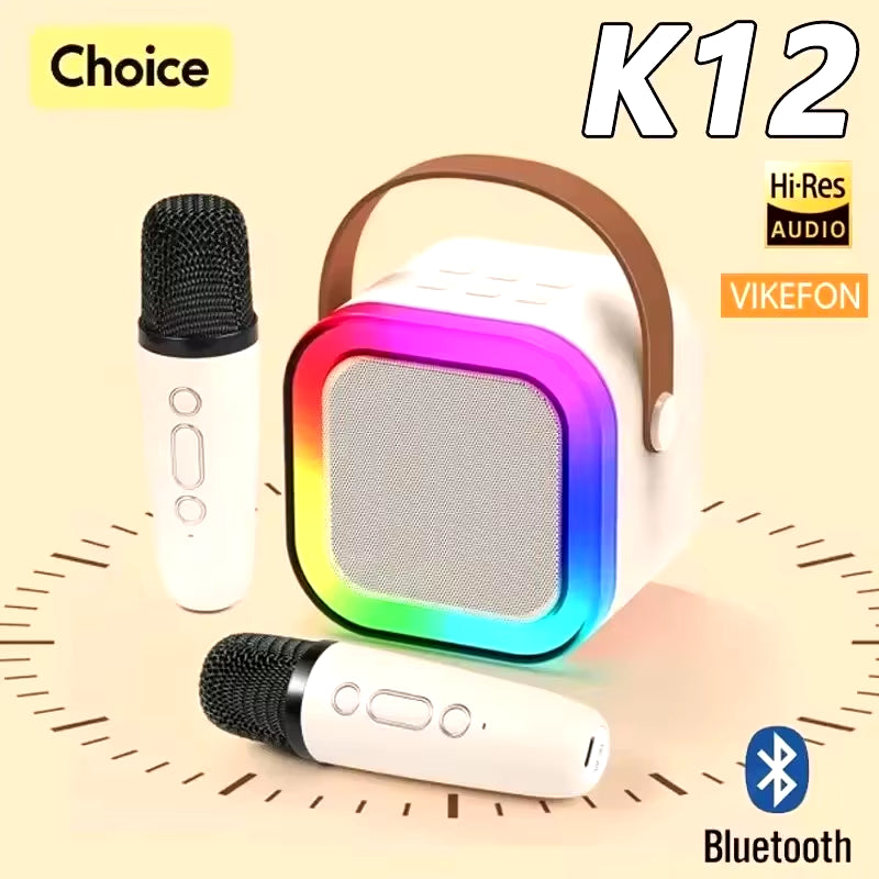 K12 Bluetooth Karaoke Machine Portable 5.3 PA Speaker System with 1-2 Wireless Microphones Home Family Singing Children'S Gifts